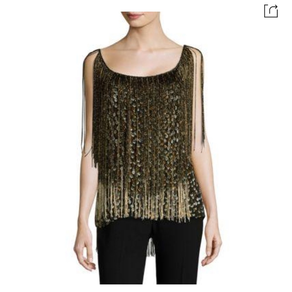 Elie Tahari - Jacobia Metallic Fringe Flocked Dot